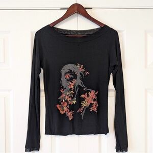 Authentic Y2K Vintage Grunge Fairy Ribbed Girl Graphic Sequins Long Sleeve Tee